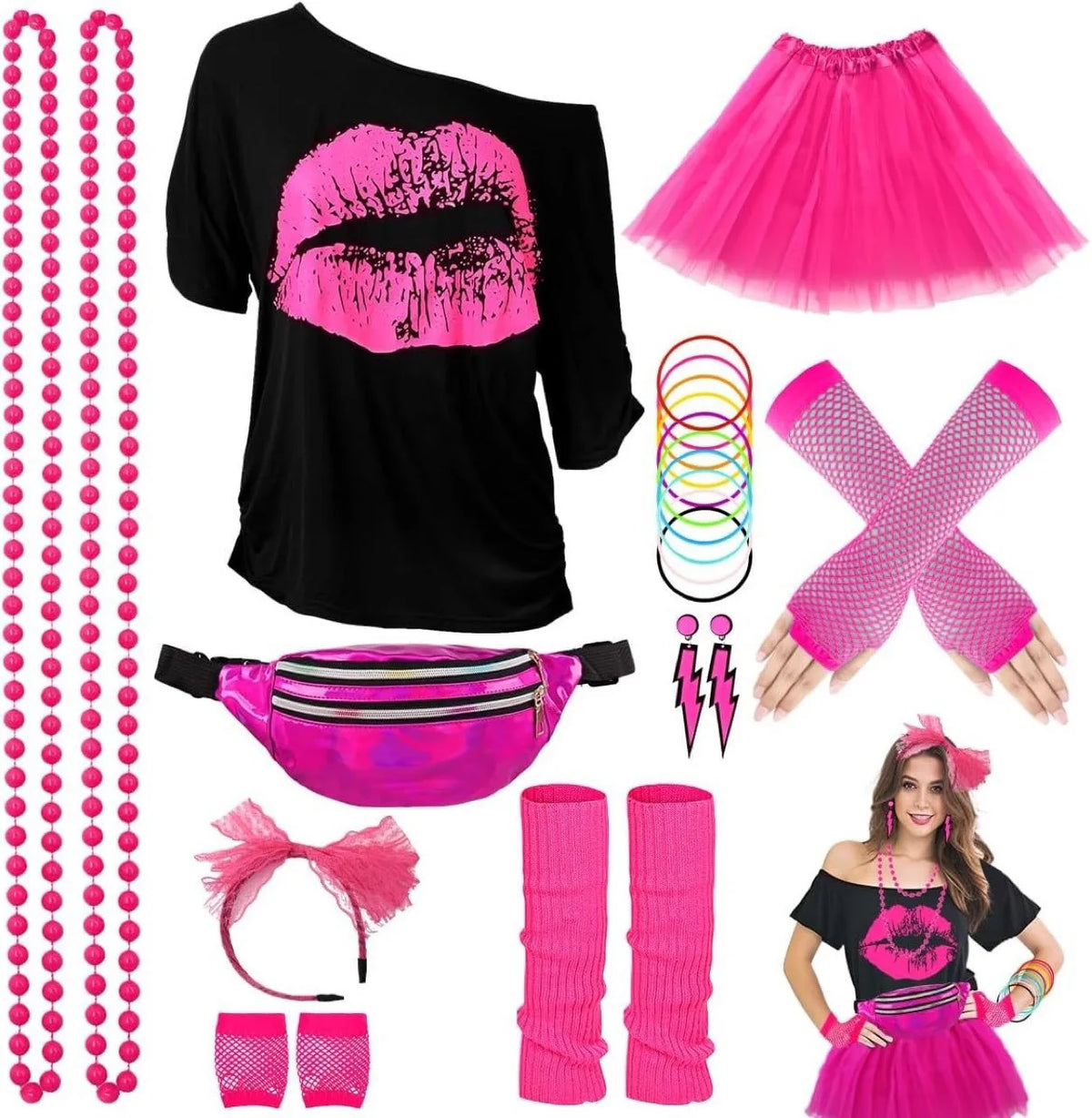 Women's 80s 90s Hippie Costume Set – Disco Halloween Carnival Outfit