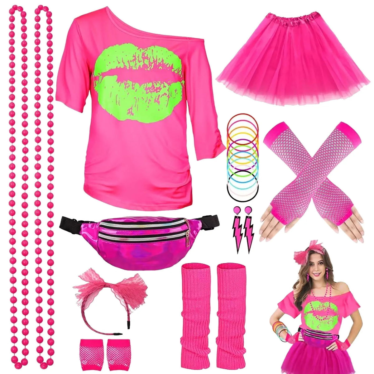 Women's 80s 90s Hippie Costume Set – Disco Halloween Carnival Outfit