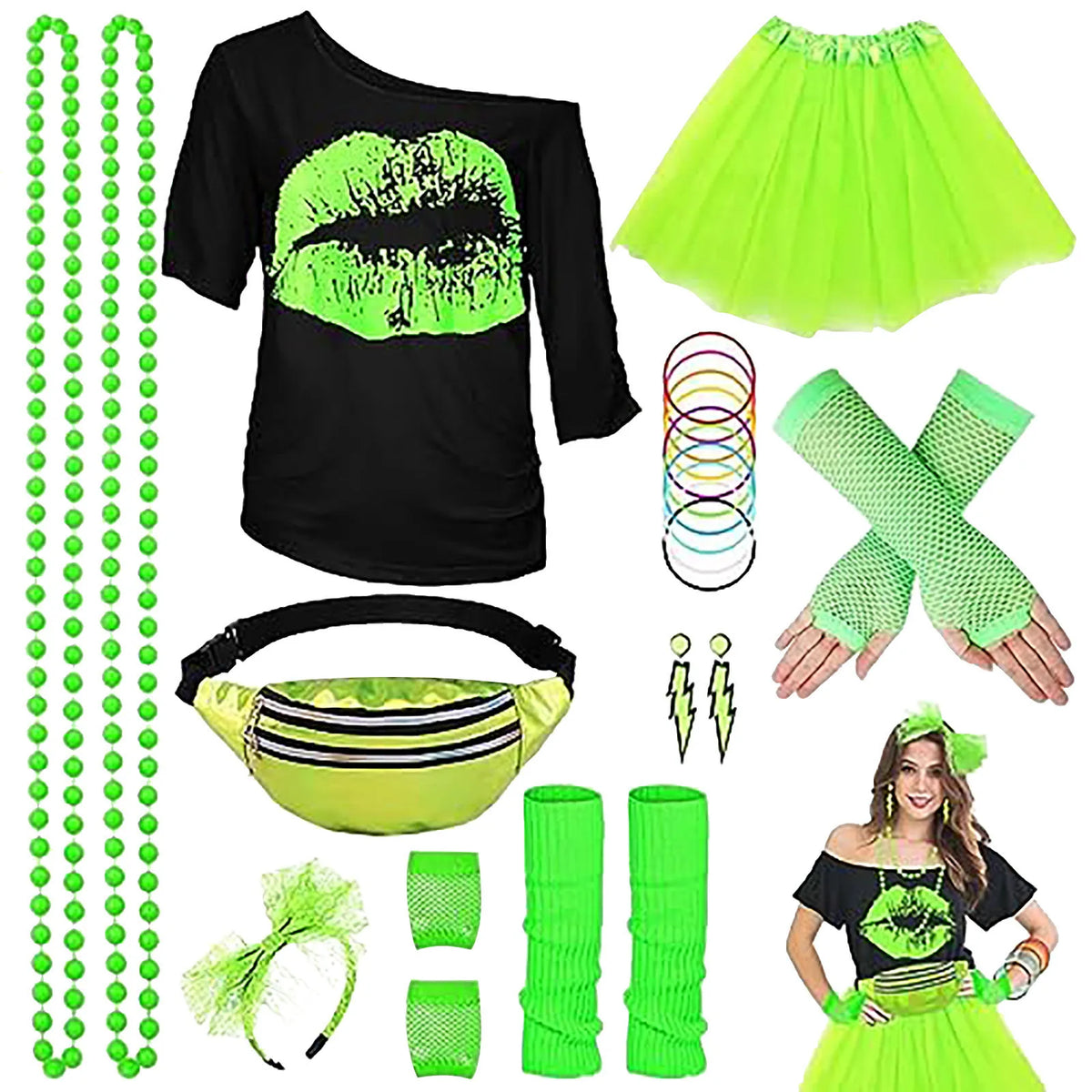 Women's 80s 90s Hippie Costume Set – Disco Halloween Carnival Outfit