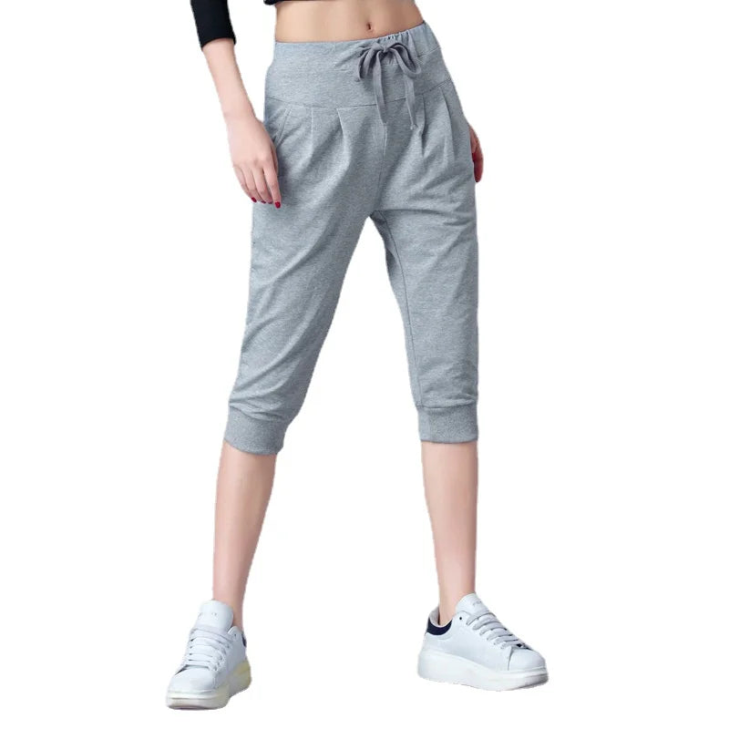 Gray image – Women's gray high waist harem jogger pants – casual loose fit capris plus size