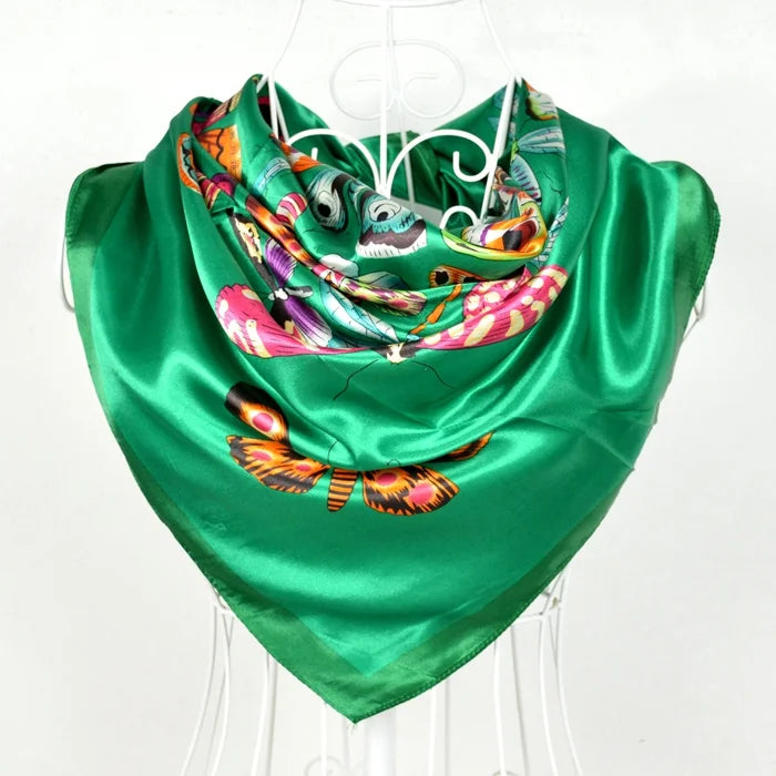 Women's Chinese Rose Satin Square Scarf – 90×90cm Silk-Style Headwrap