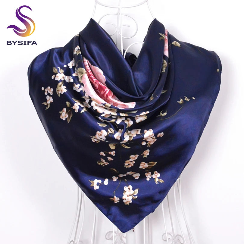 Women's Chinese Rose Satin Square Scarf – 90×90cm Silk-Style Headwrap