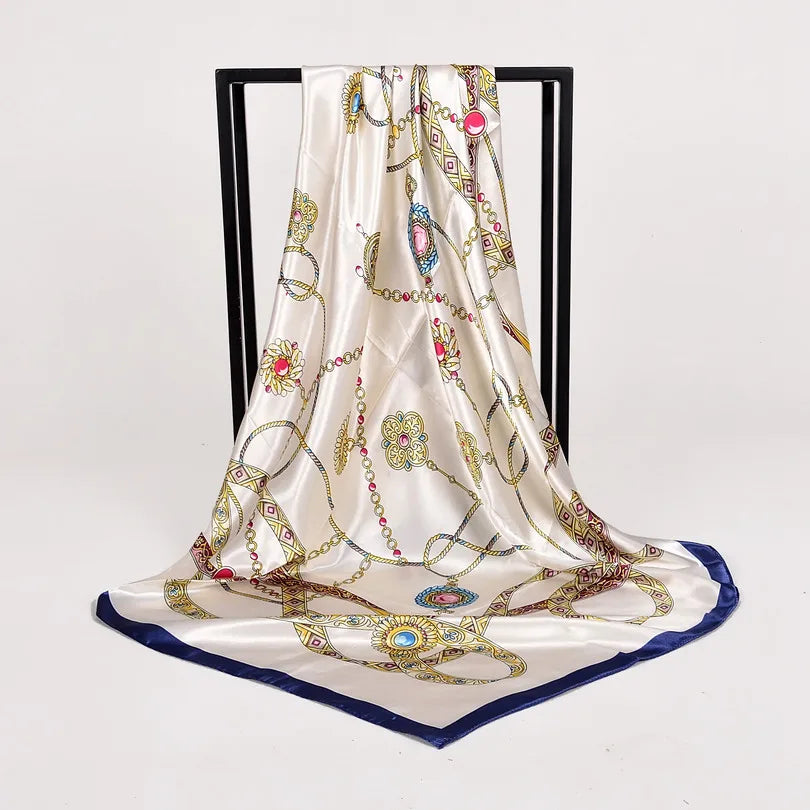 Women's Chinese Rose Satin Square Scarf – 90×90cm Silk-Style Headwrap