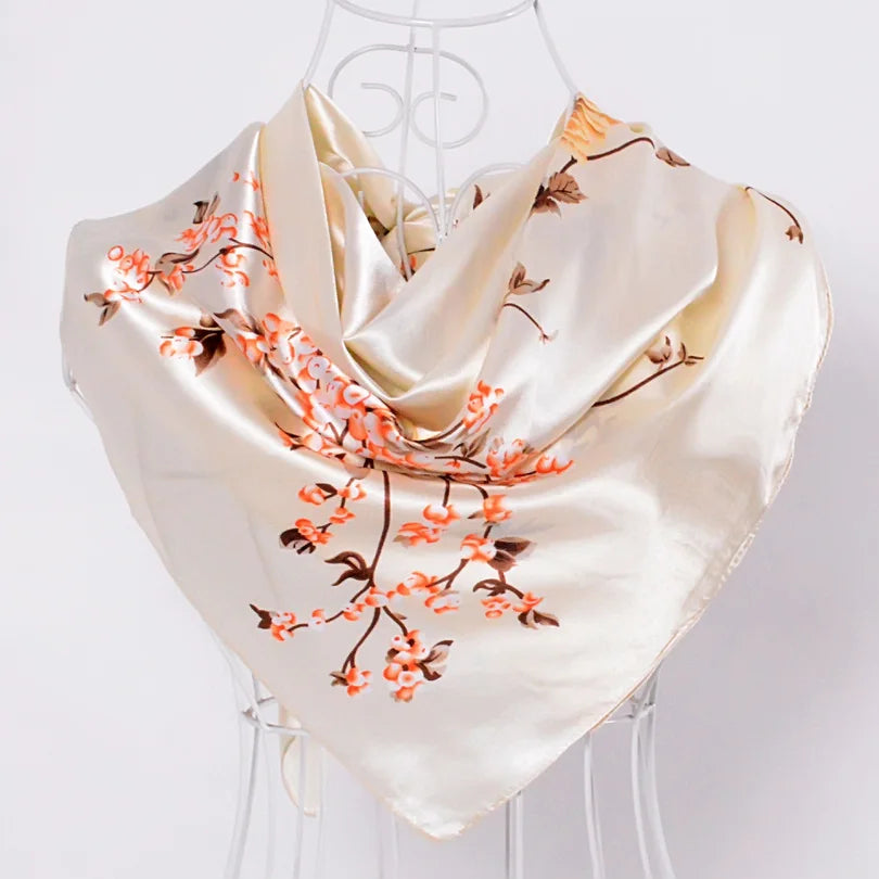 Women's Chinese Rose Satin Square Scarf – 90×90cm Silk-Style Headwrap