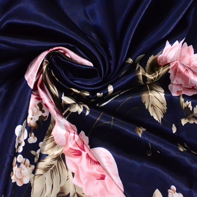 Women's Chinese Rose Satin Square Scarf – 90×90cm Silk-Style Headwrap