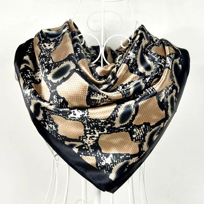 Women's Chinese Rose Satin Square Scarf – 90×90cm Silk-Style Headwrap