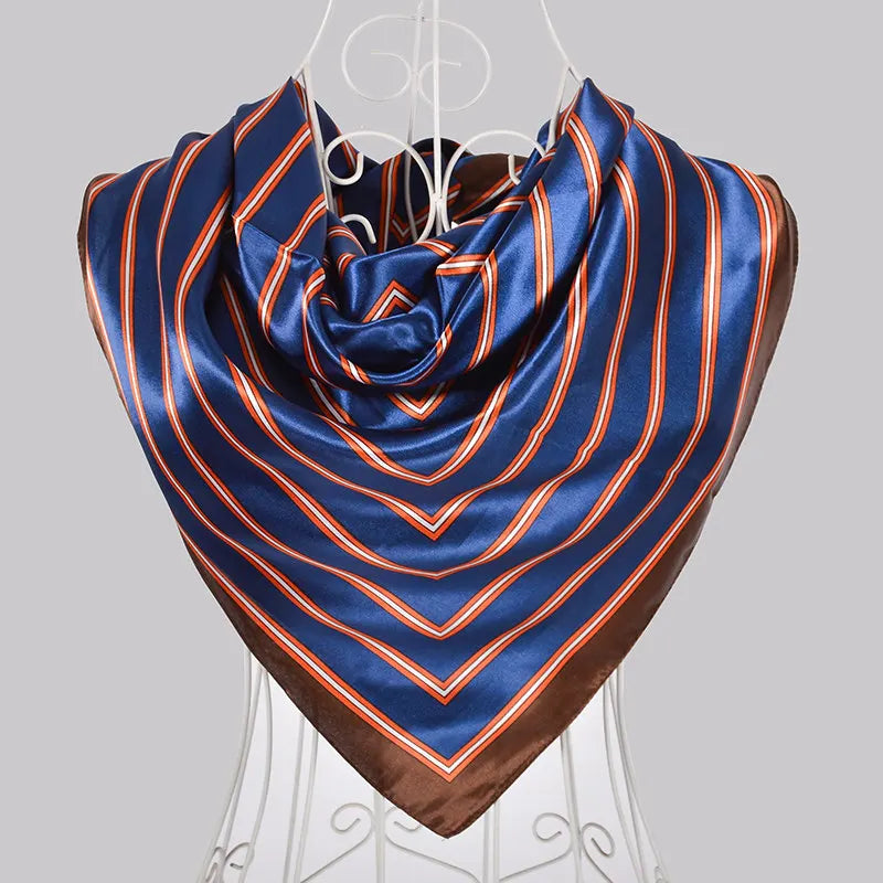 Women's Chinese Rose Satin Square Scarf – 90×90cm Silk-Style Headwrap