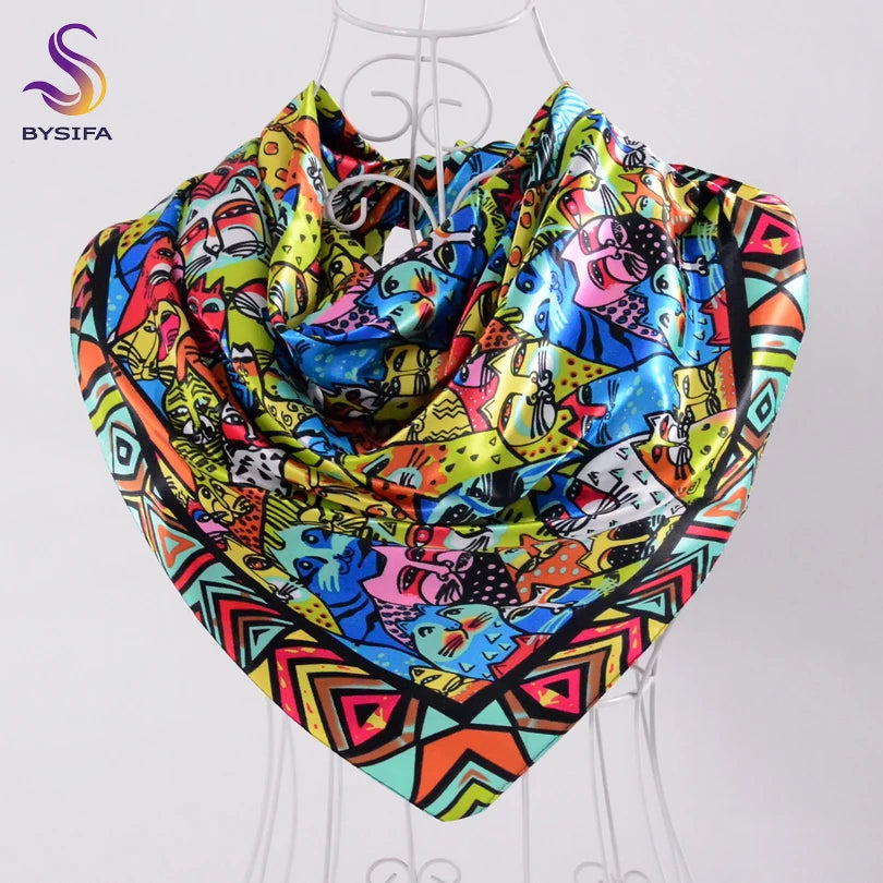 Women's Chinese Rose Satin Square Scarf – 90×90cm Silk-Style Headwrap