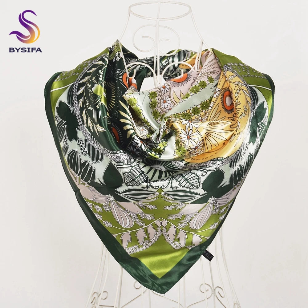 Women's Chinese Rose Satin Square Scarf – 90×90cm Silk-Style Headwrap