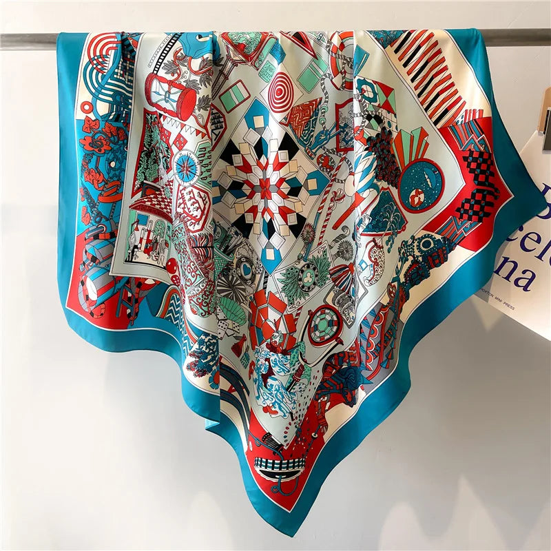 Women's Floral Silk Square Scarf – 90×90cm Headwrap & Hijab