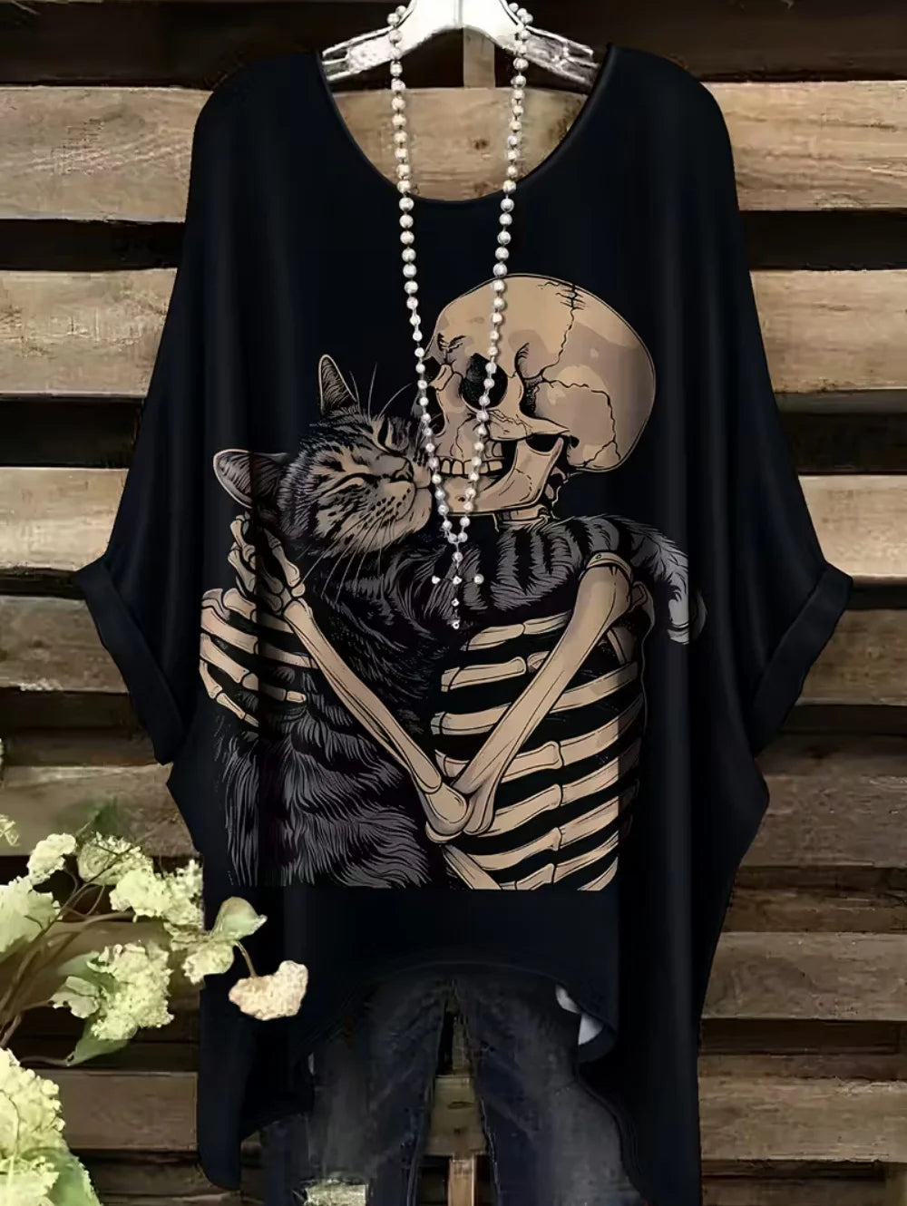 Women's Gothic Skull Print T-Shirt – Bohemian Oversized Y2K Top