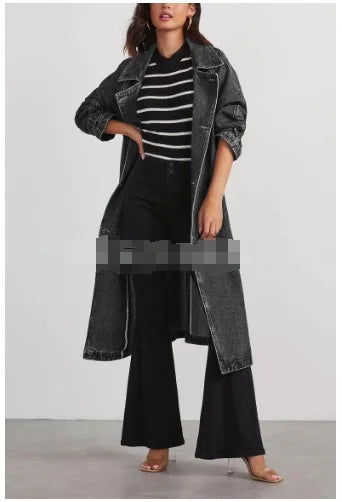 Denim Trench Coat – Washed Long Jacket for Women