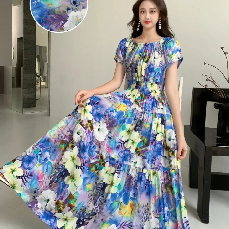 Women's cotton silk floral print dress – elegant summer fashion UK