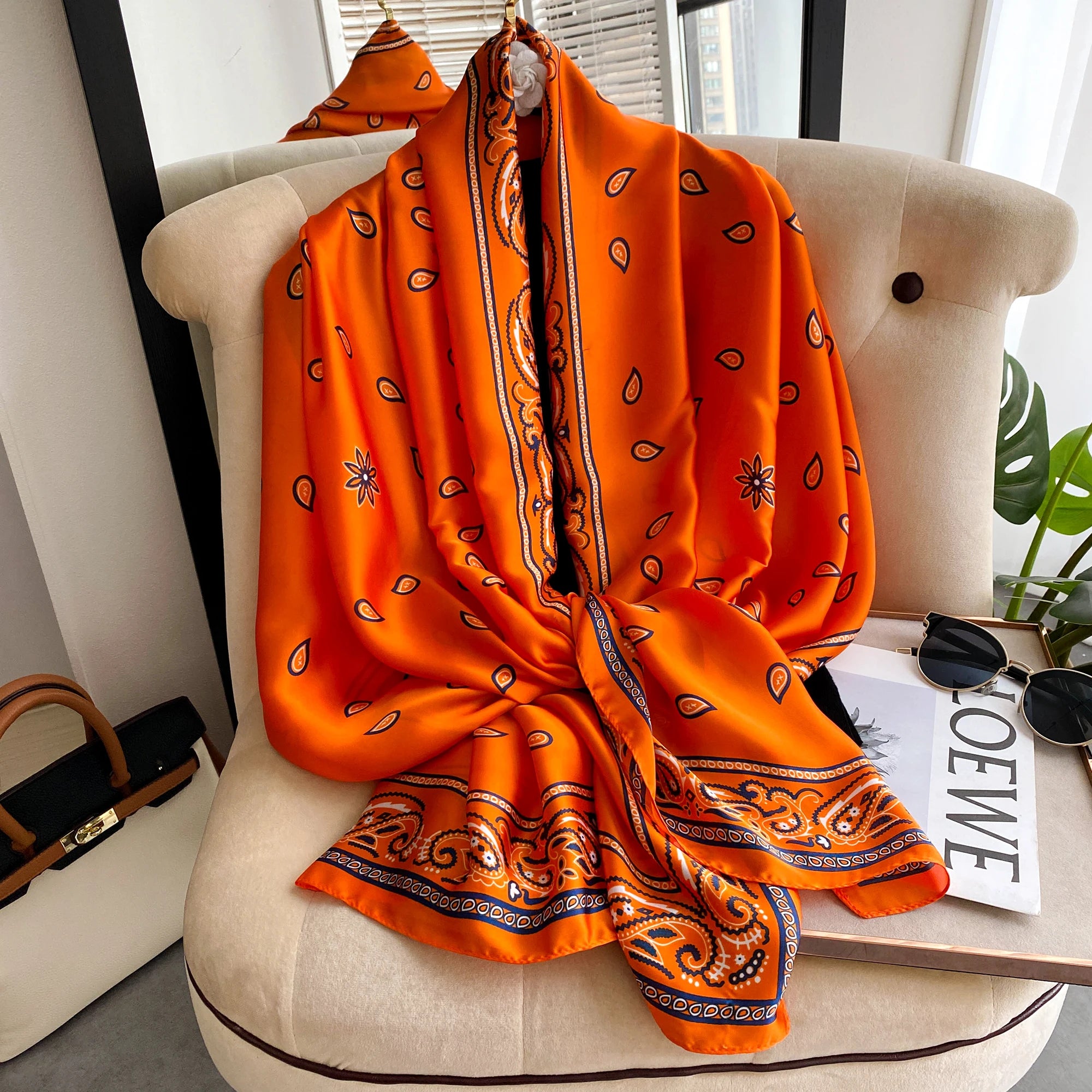 Women's Fashion Silk Scarf & Headwrap – 180×90cm
