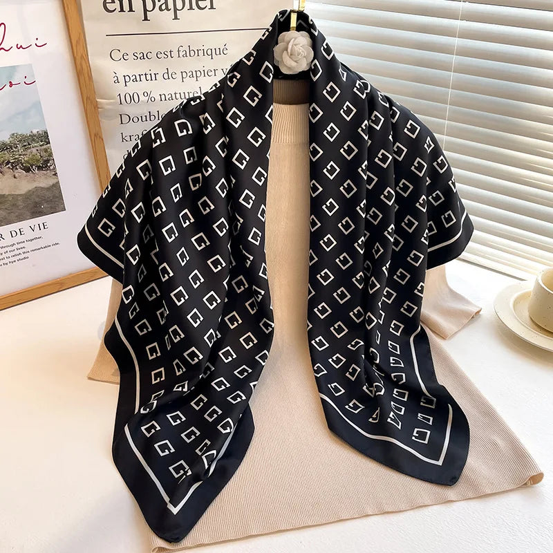 Women's Floral Silk Square Scarf – 90×90cm Headwrap & Hijab
