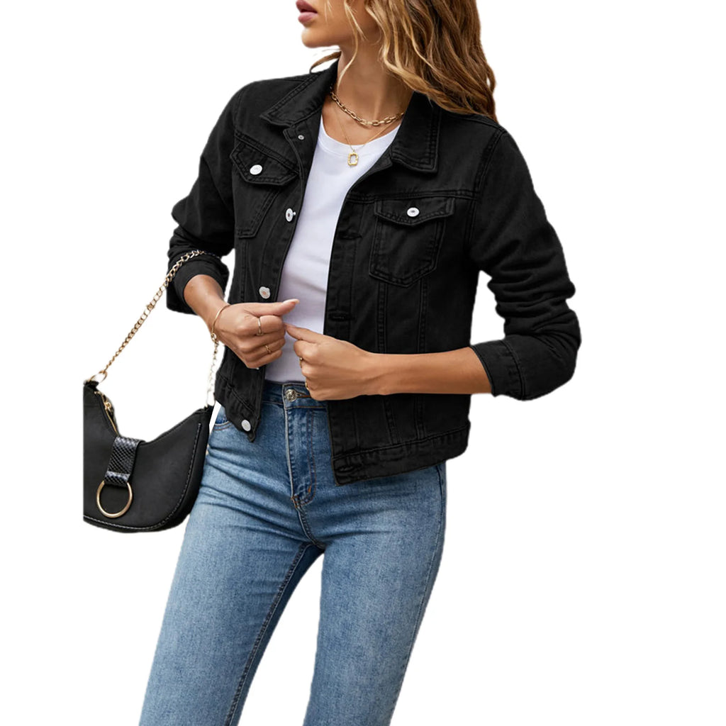 Women's Denim Jacket – Slim Fit Long Sleeve Fall Winter Coat