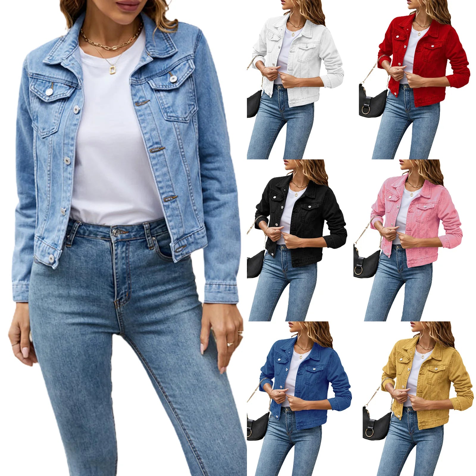 Women's Denim Jacket – Slim Fit Long Sleeve Fall Winter Coat