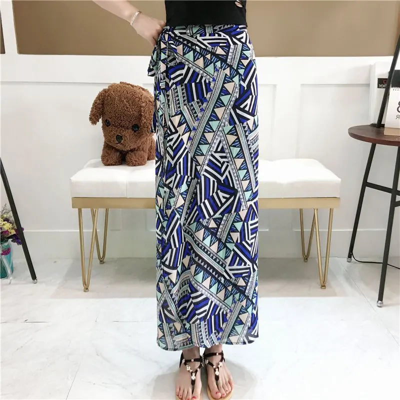 Floral Print Maxi Skirt | Bohemian High Waist Wrap Skirt for Women