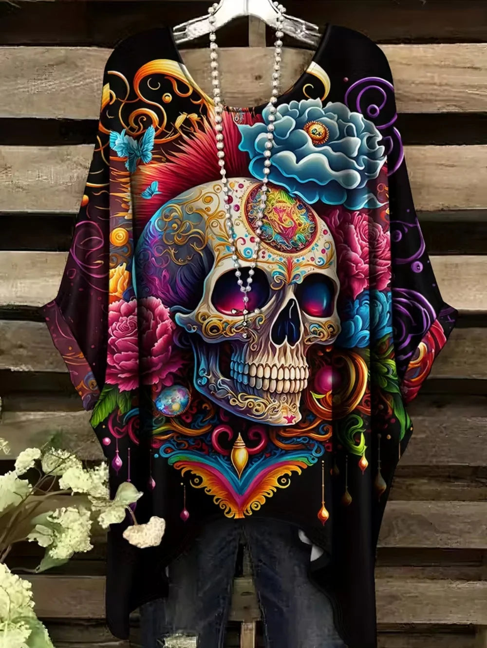 Women's Gothic Skull Print T-Shirt – Bohemian Oversized Y2K Top