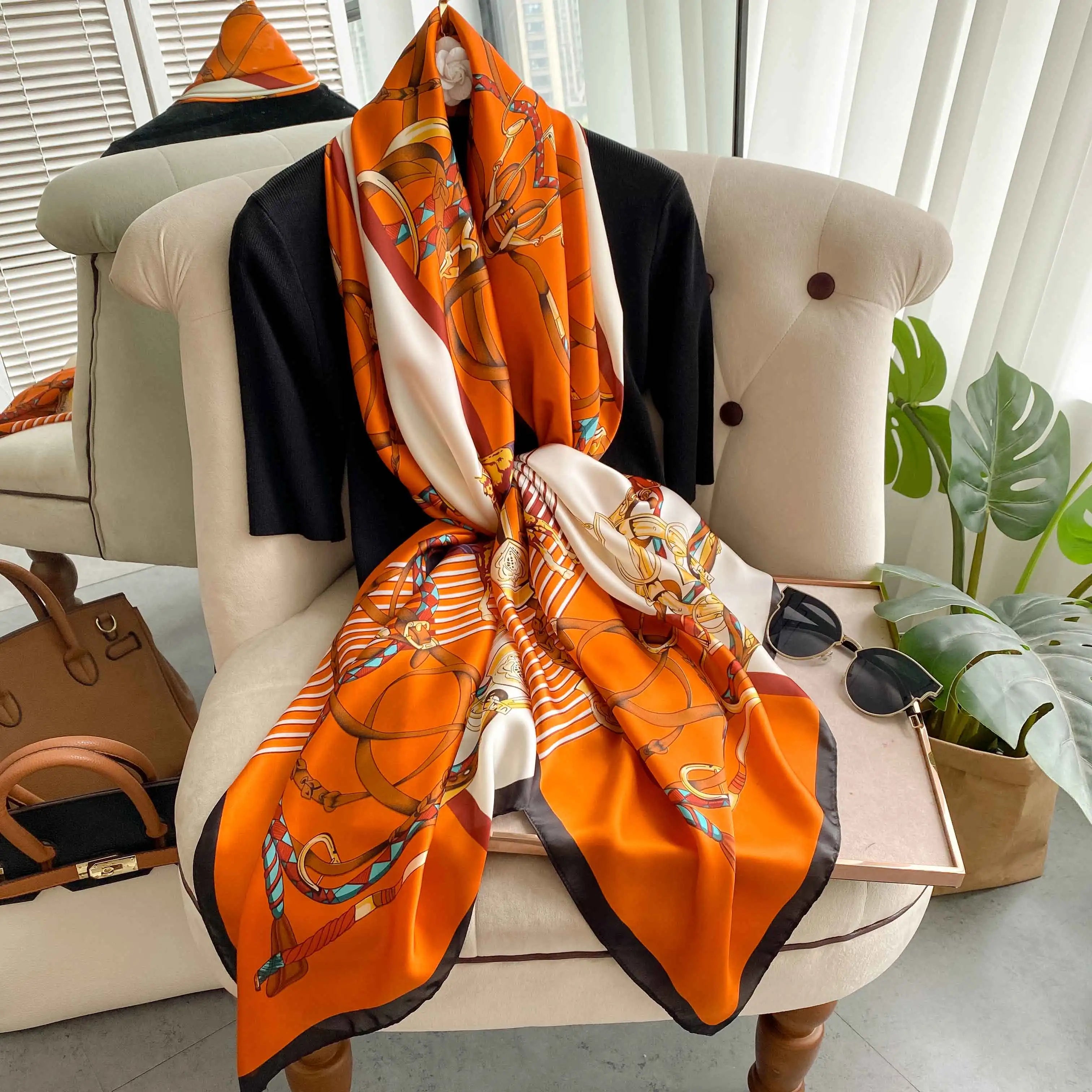 Women's Fashion Silk Scarf & Headwrap – 180×90cm