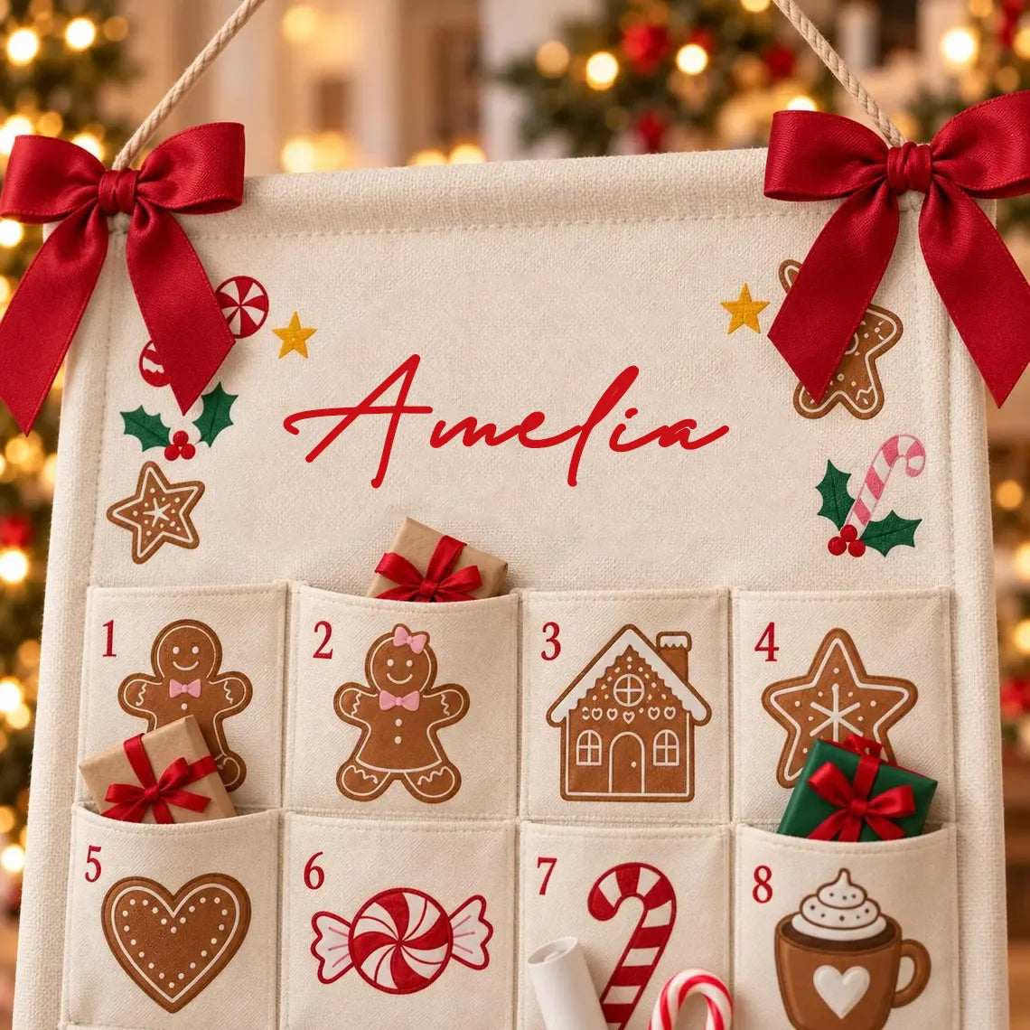 Reusable Christmas Advent Calendar – 24-Pocket Wall Hanging