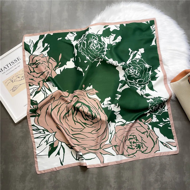 Women's Floral Silk Square Scarf – 90×90cm Headwrap & Hijab