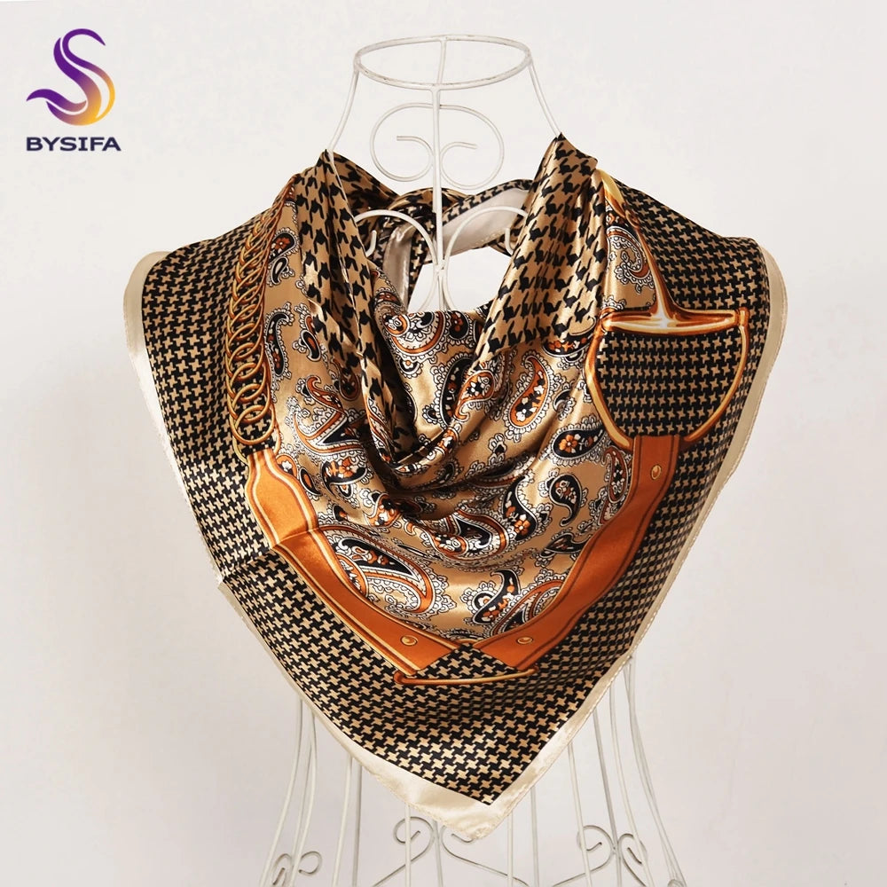 Women's Chinese Rose Satin Square Scarf – 90×90cm Silk-Style Headwrap