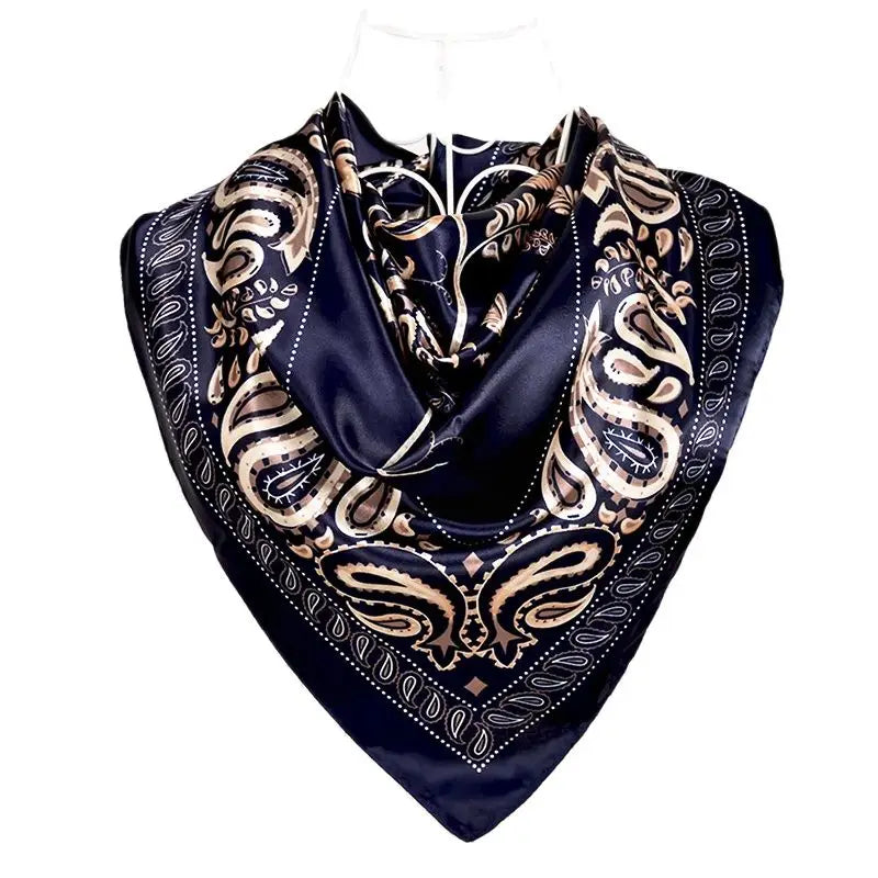 Women's Chinese Rose Satin Square Scarf – 90×90cm Silk-Style Headwrap