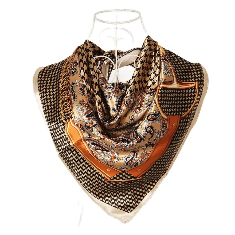 Women's Chinese Rose Satin Square Scarf – 90×90cm Silk-Style Headwrap