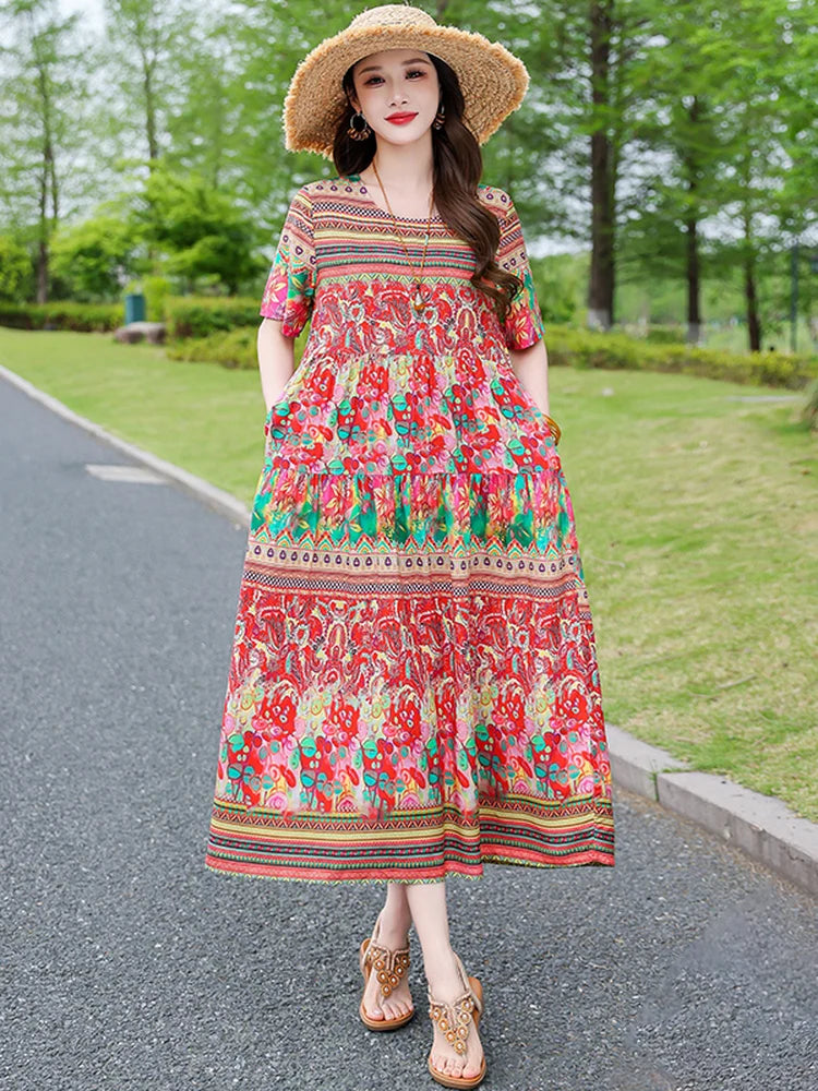New Summer High-End Cotton Silk Dress Women's