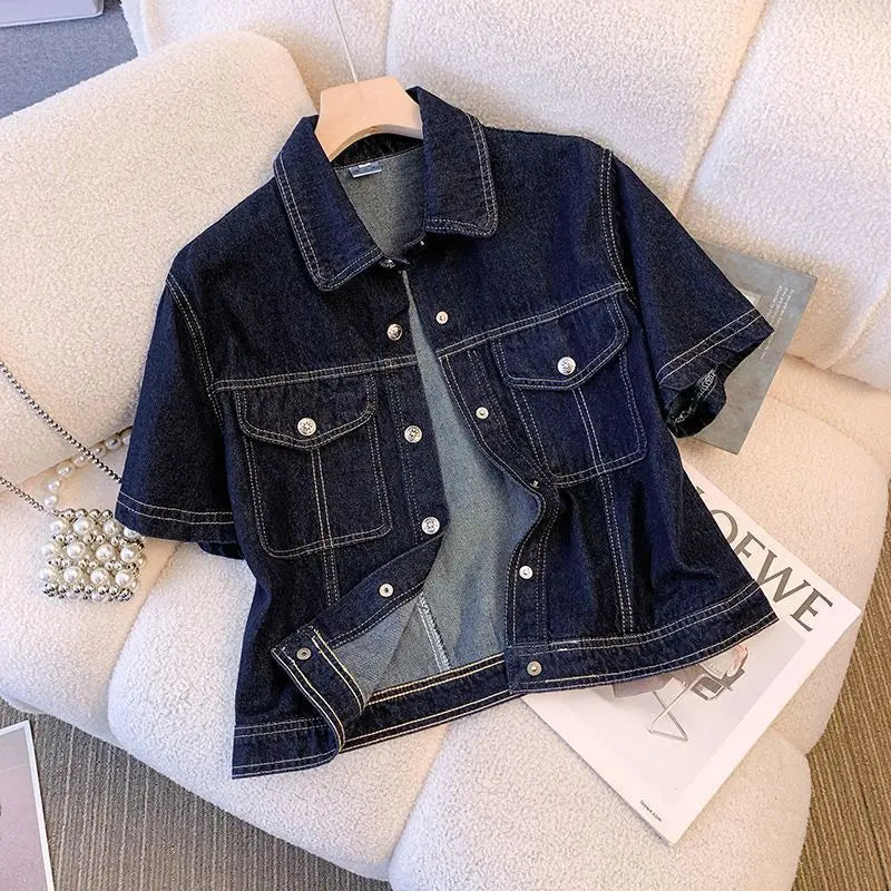 Short Sleeve Denim Jacket – Cropped Vintage Streetwear