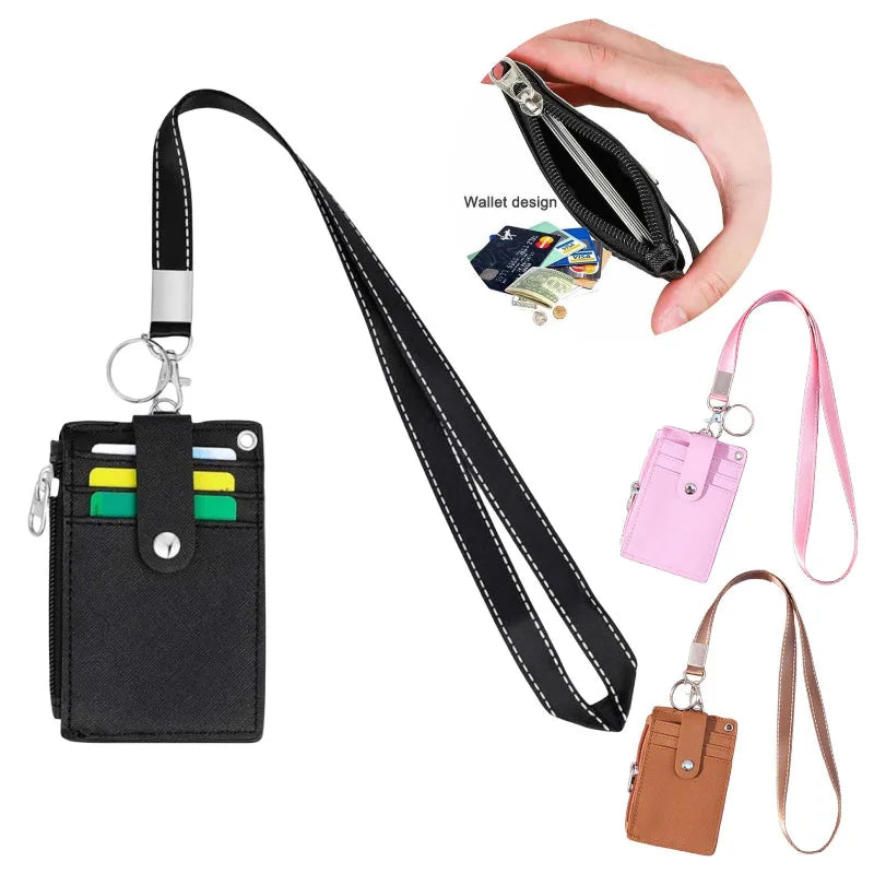 Women Men Purses Bags Solid Color 5-Card Slot Hanging Rope Card Holder Purse