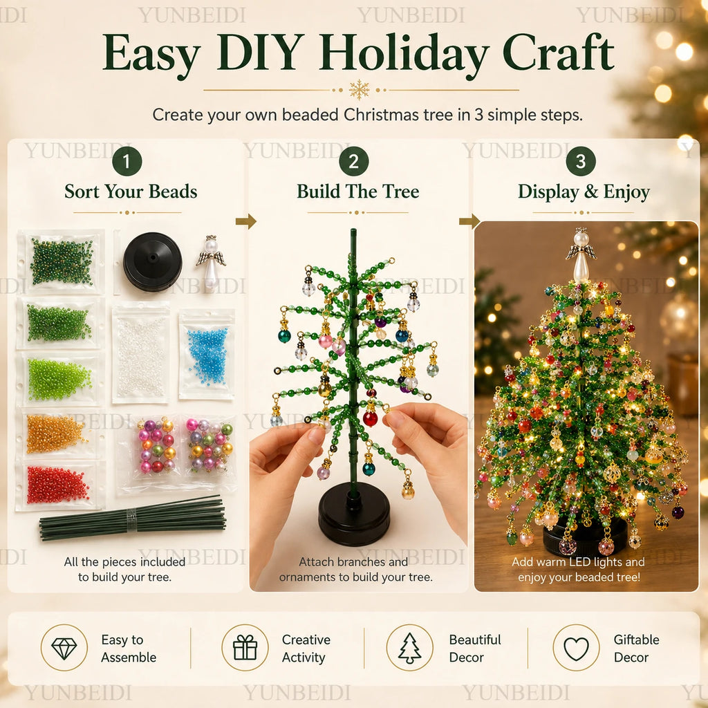 18cm DIY Beaded Christmas Tree Kit with LED Lights