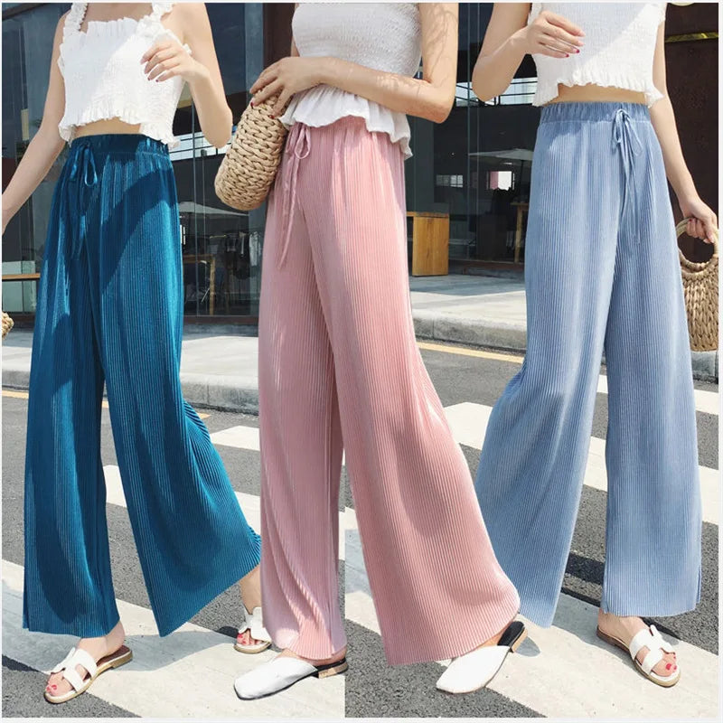 Wide Leg Pants for Women – Loose Fit Ice Silk Casual Cropped Trousers