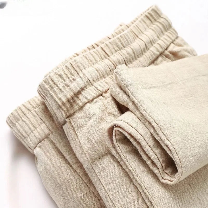 Women's Linen Wide-Leg Trousers – High Waist Casual Summer Pants