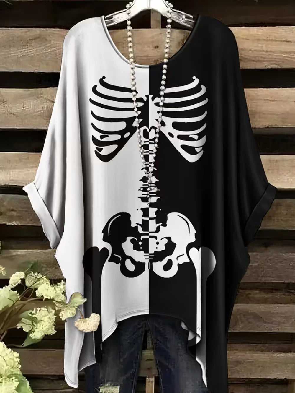 Women's Gothic Skull Print T-Shirt – Bohemian Oversized Y2K Top