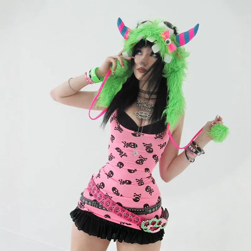 Halloween Gothic Crop Top with Suspenders | Y2K Vintage Aesthetic Women's Blouse