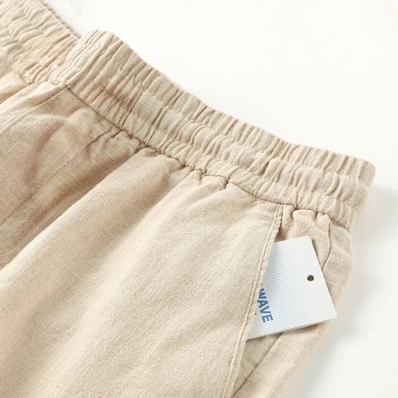 Women's Linen Wide-Leg Trousers – High Waist Casual Summer Pants