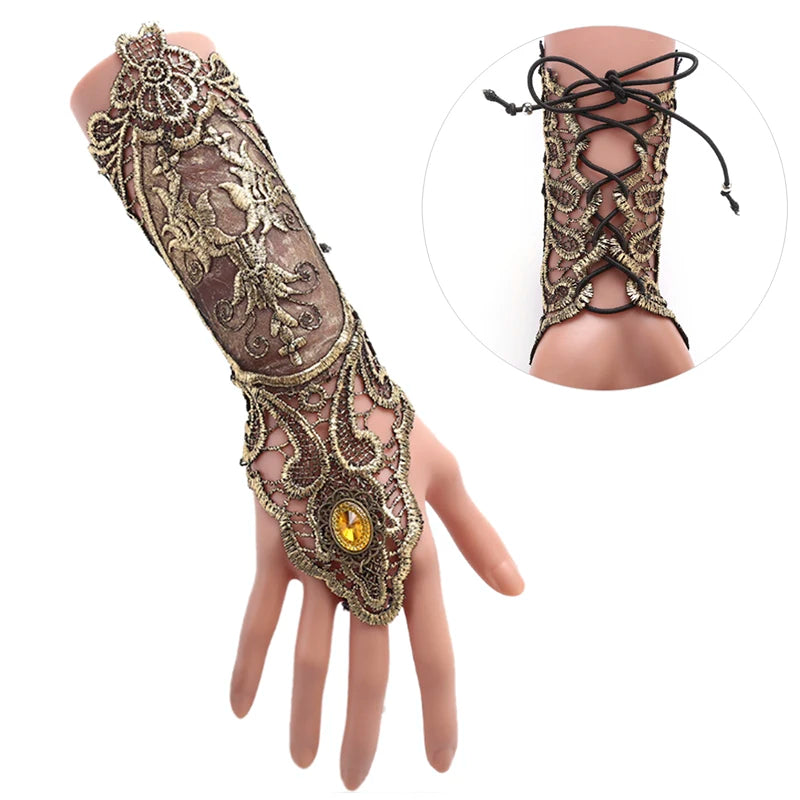 Gothic Steampunk Lace Fingerless Glove – Arm Warmer Halloween Accessory