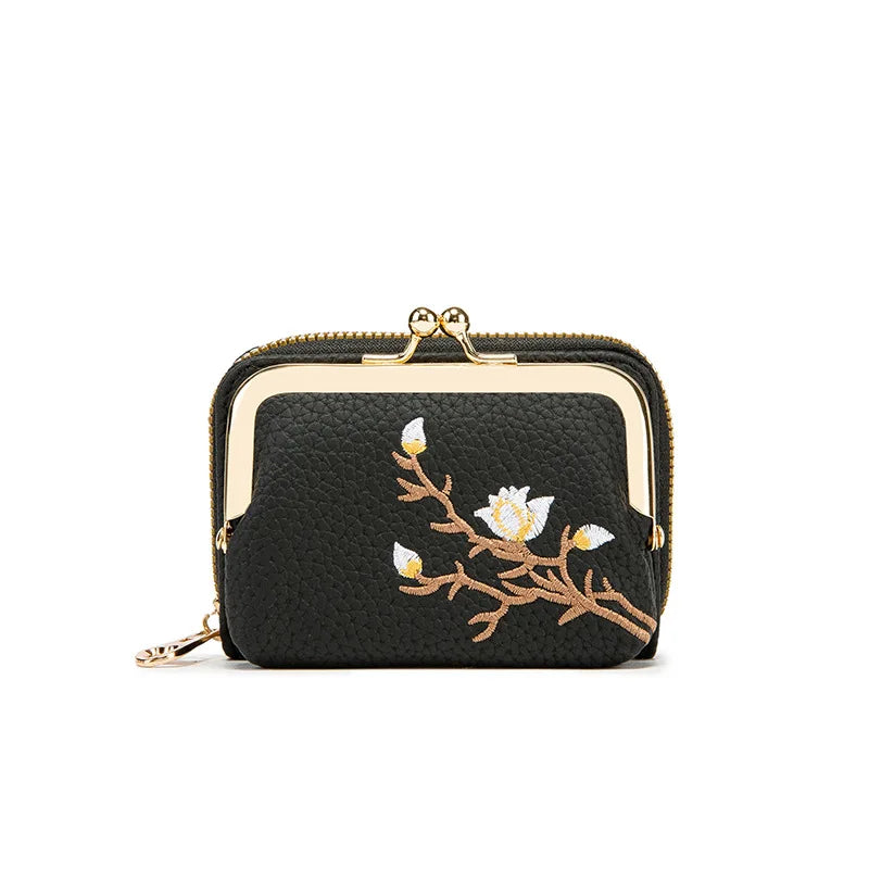 Women's PU Leather Short Wallet - Floral Pattern Large Capacity Purse with Money Hasp, Fashion Card Holder Coin Purse