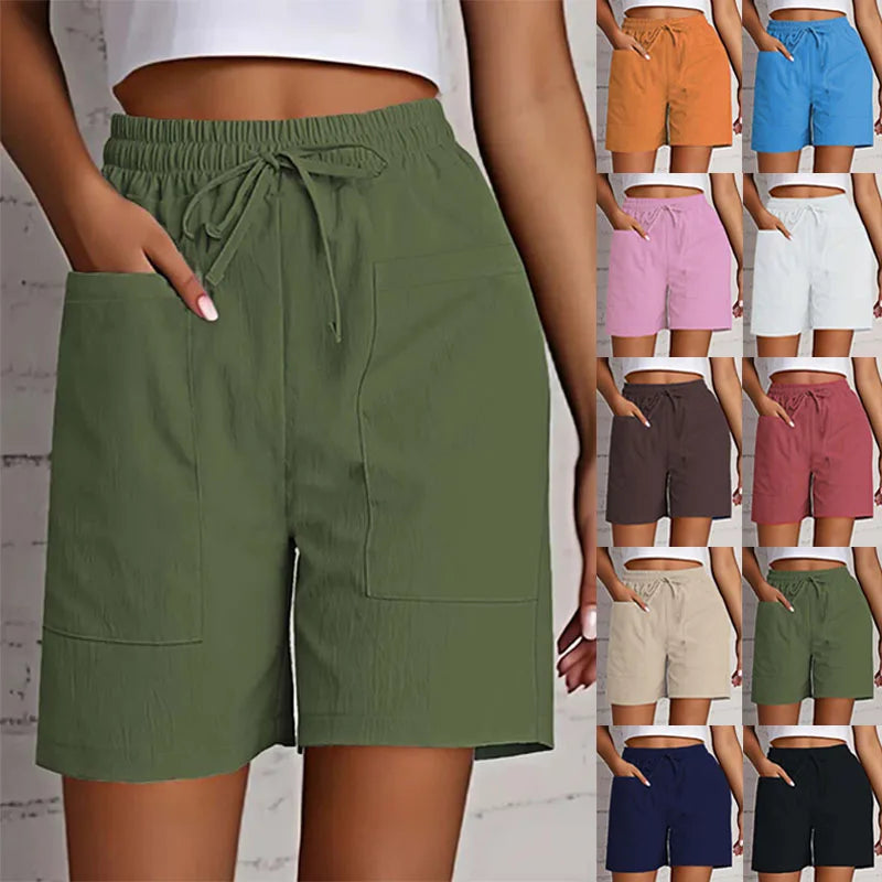 Women's high waist casual shorts – loose fit summer shorts with pockets front view
