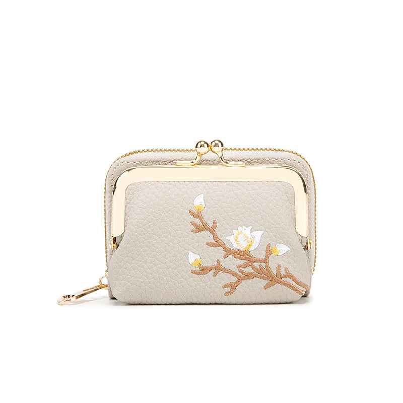 Women's PU Leather Short Wallet - Floral Pattern Large Capacity Purse with Money Hasp, Fashion Card Holder Coin Purse