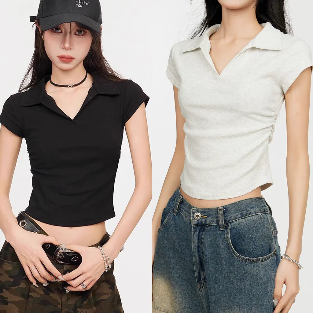 Cotton Summer Sexy Women's T Shirt Skinny Slim Basic Solid Crop Top