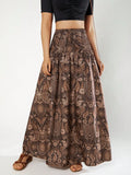 Paisley Smocked Maxi Skirt | Boho High Waist Flared Skirt for Women