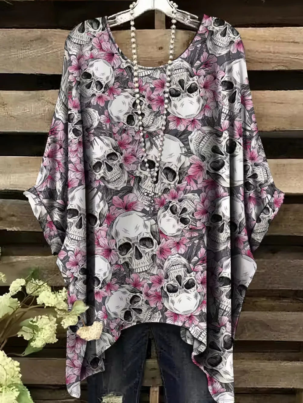 Women's Gothic Skull Print T-Shirt – Bohemian Oversized Y2K Top