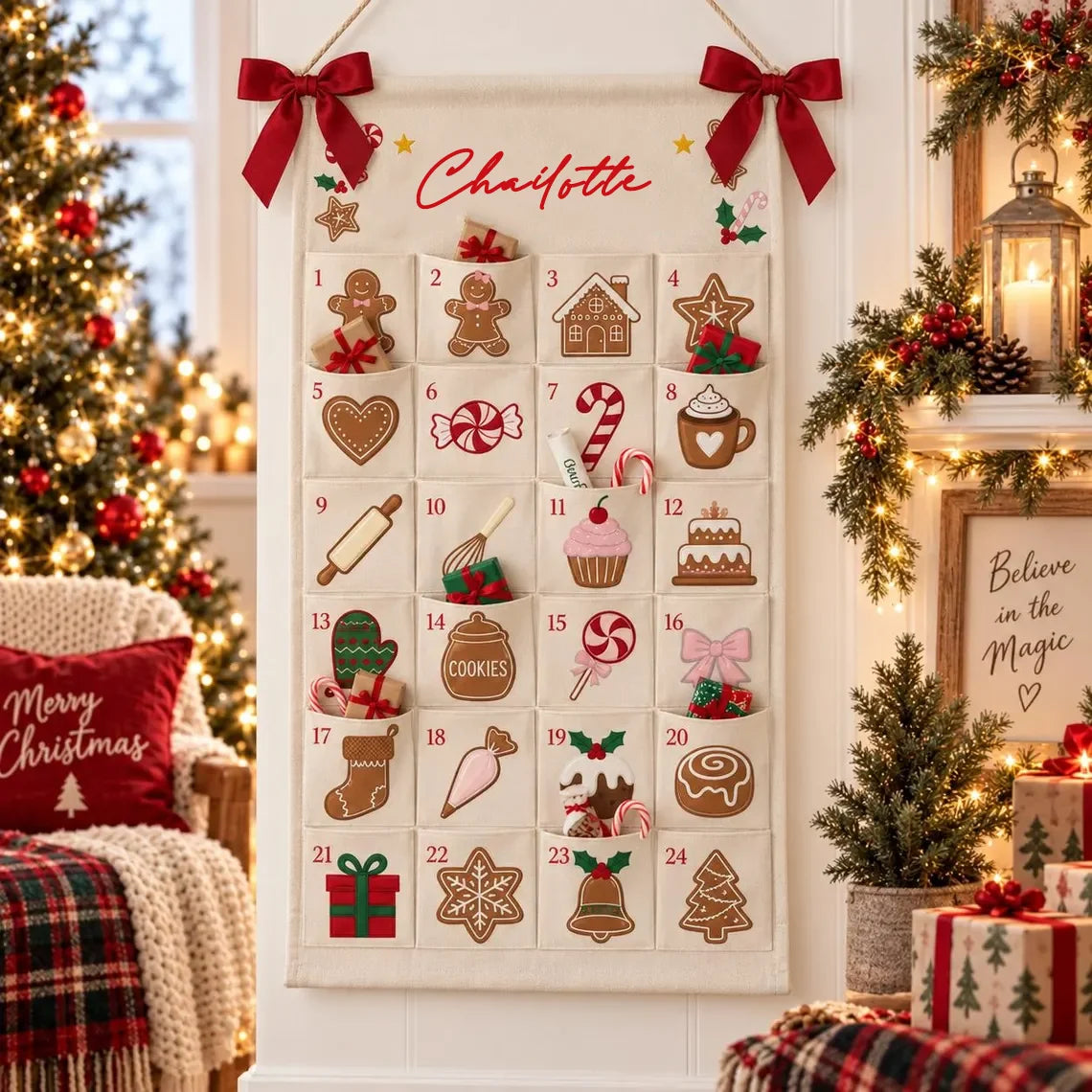 Reusable Christmas Advent Calendar – 24-Pocket Wall Hanging