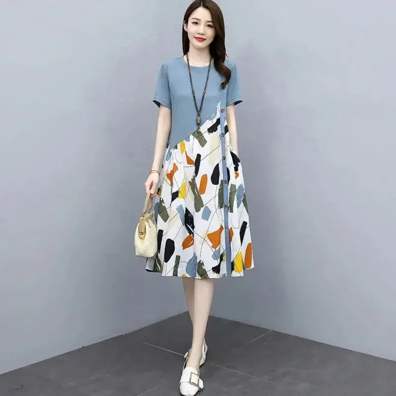 Silk Printing Black Woman Dress 2025 Midi Clothes White Dresses for Women Satin Chiffon Promotion New Features of Cotton Summer