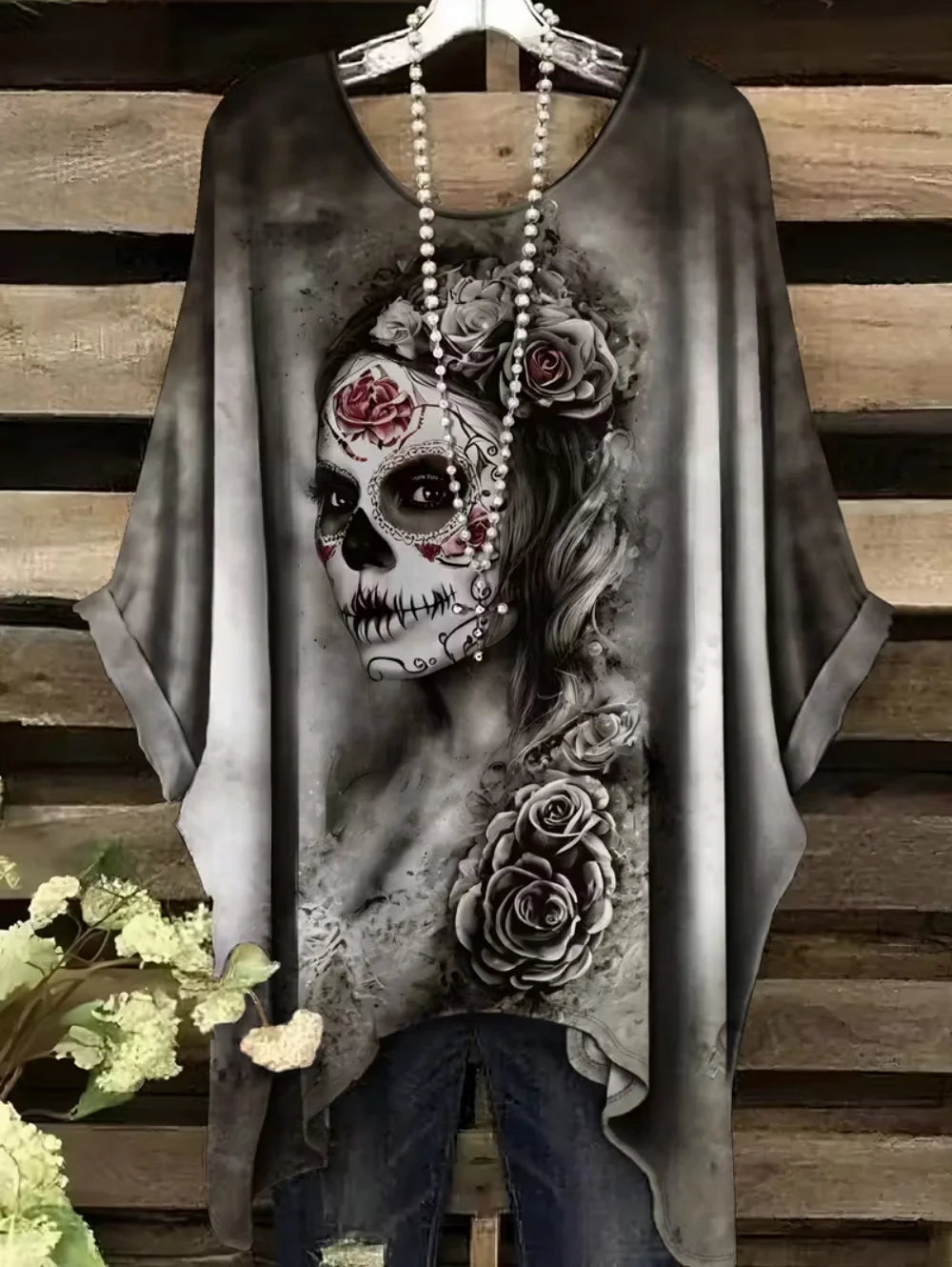 Women's Gothic Skull Print T-Shirt – Bohemian Oversized Y2K Top