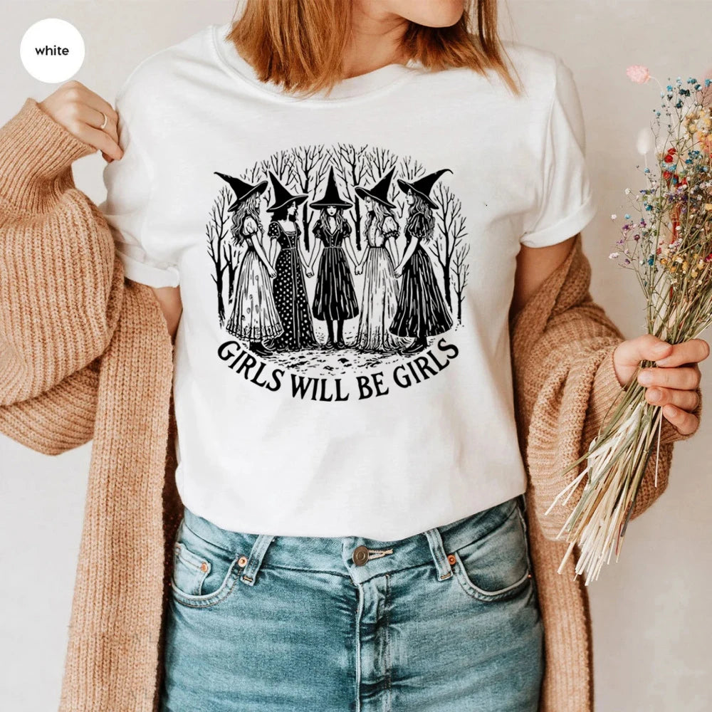 Halloween Witch T-Shirt | Girls Will Be Girls Witchy Vibes Tee