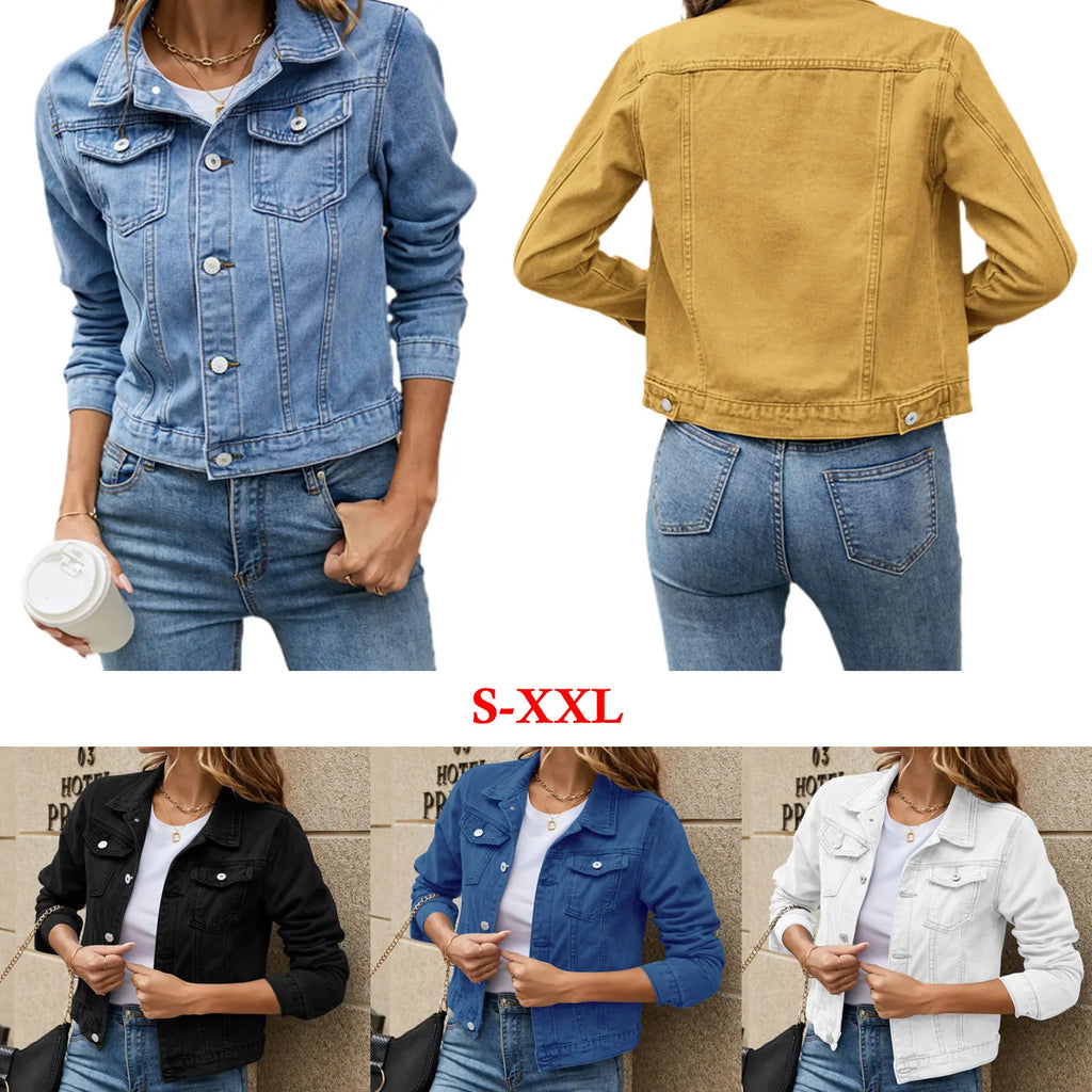 Women's Denim Jacket – Slim Fit Long Sleeve Fall Winter Coat